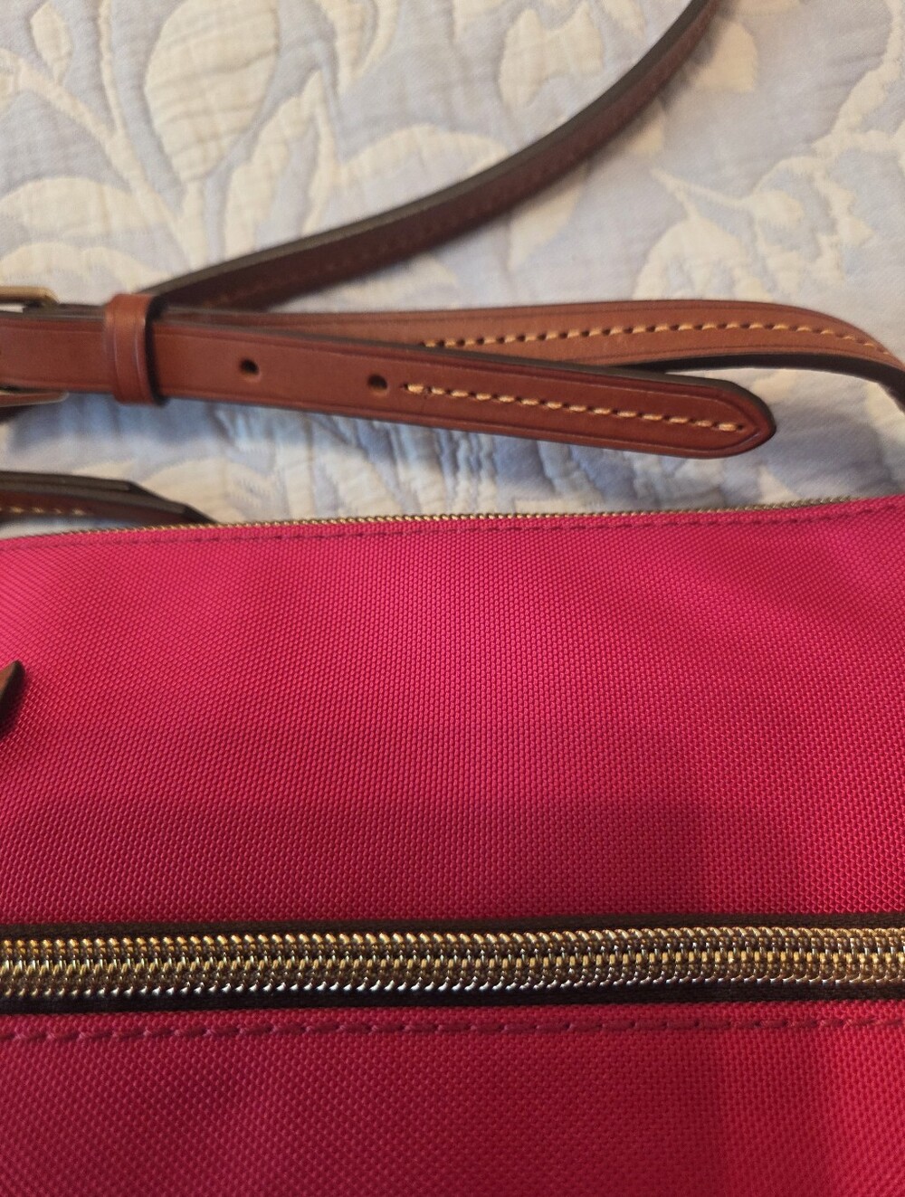 Dooney & Bourke Hot Pink Crossbody with Brown Leather Trim - Picture 10 of 13
